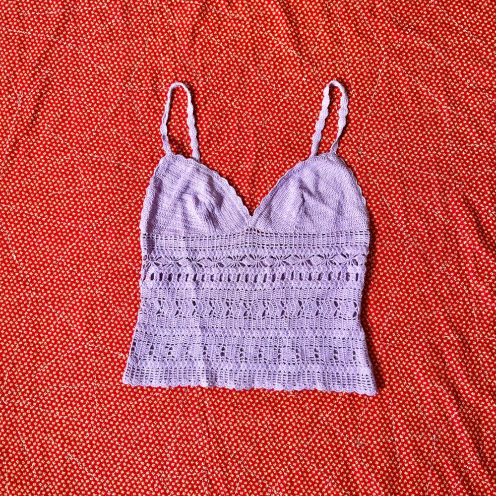 Moda International Purple Crochet Knit Cami Tank Top Medium 70s Style Boho